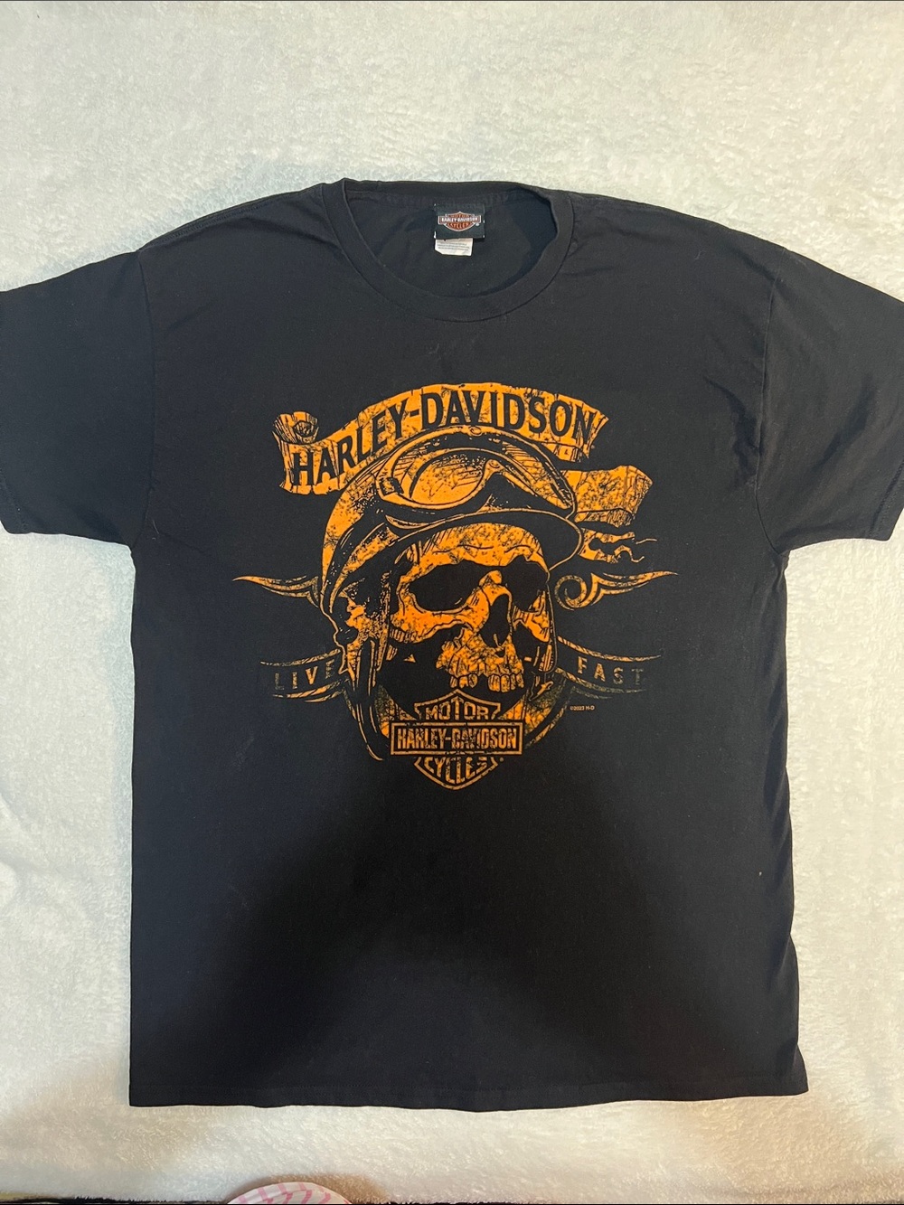 Harley-Davidson Black Tee with Orange Skull Graphic